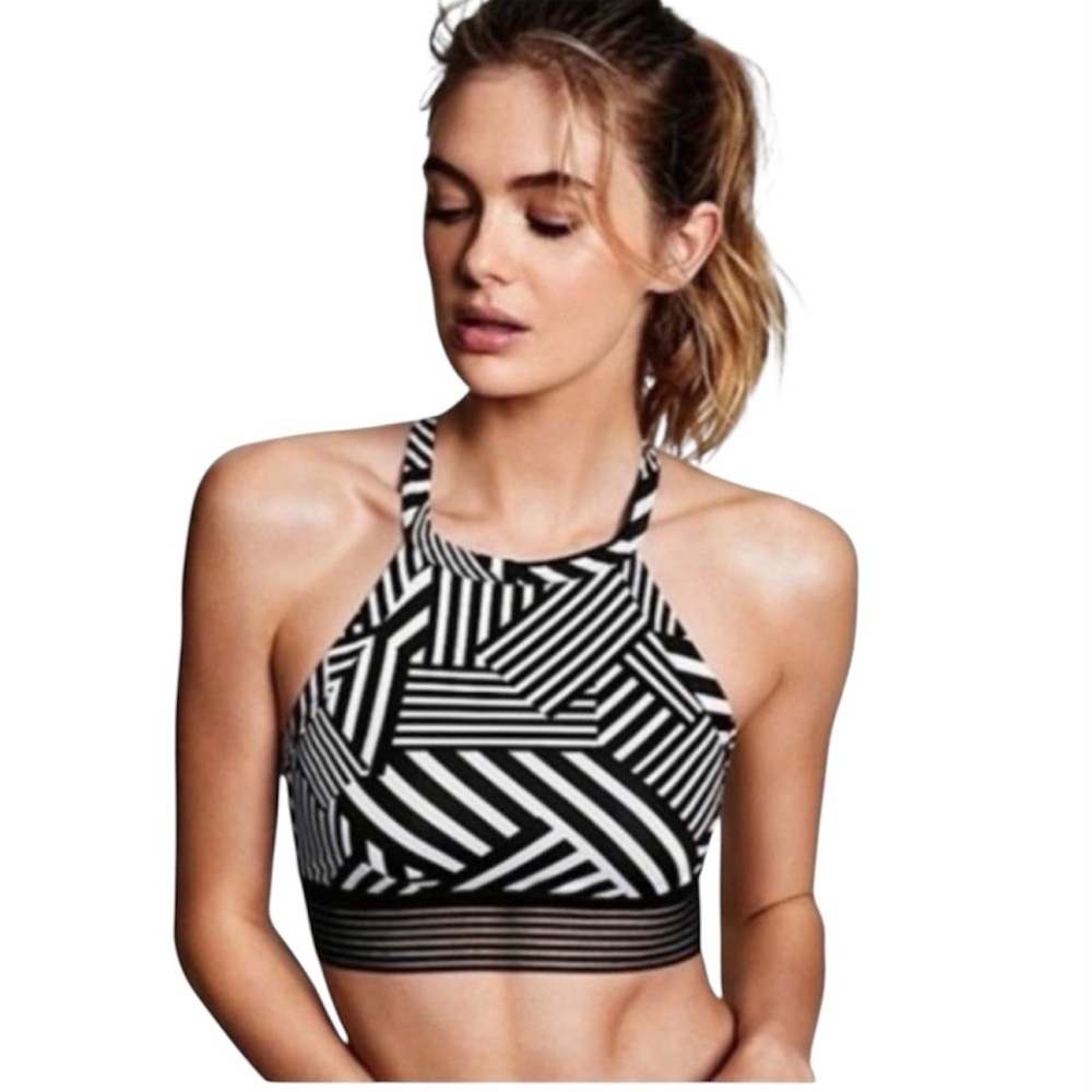 Victoria's Secret Sport black & white geometric print high-neck sports bra Med